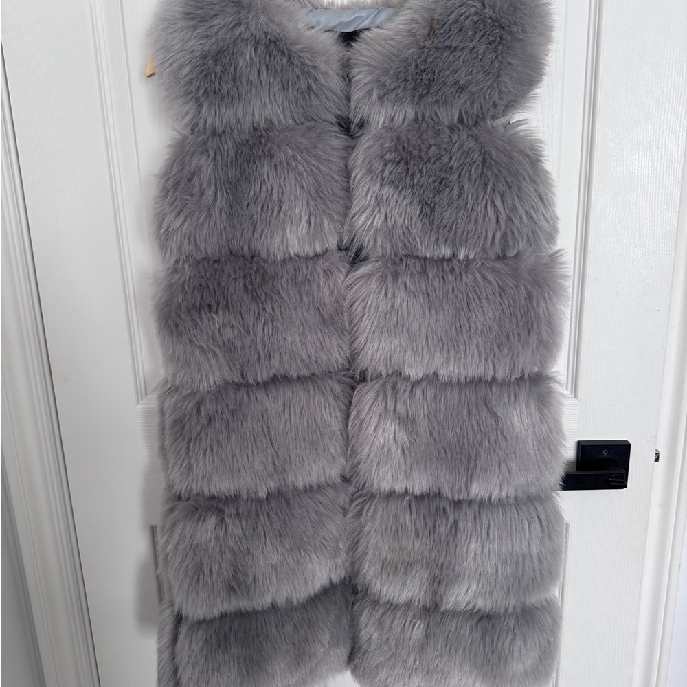 Luxurious Gray Faux Fur Vest